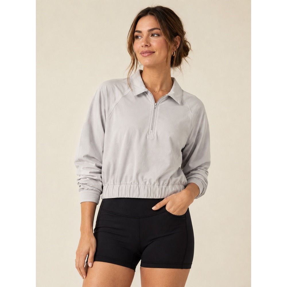 Athleta Headlands Hybrid Quarter Zip Pullover Light Grey Women Large 532561-01